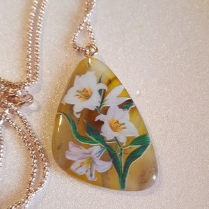 Painted flower agate necklace